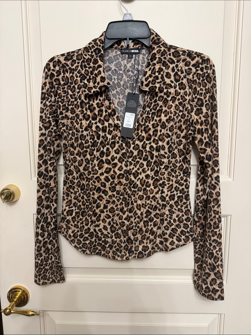 Fashion Nova Leopard Print Long Sleeve Button-Up Shirt - Brown & Black